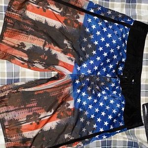 Selling Iron Man and American Flag Swim Trunks